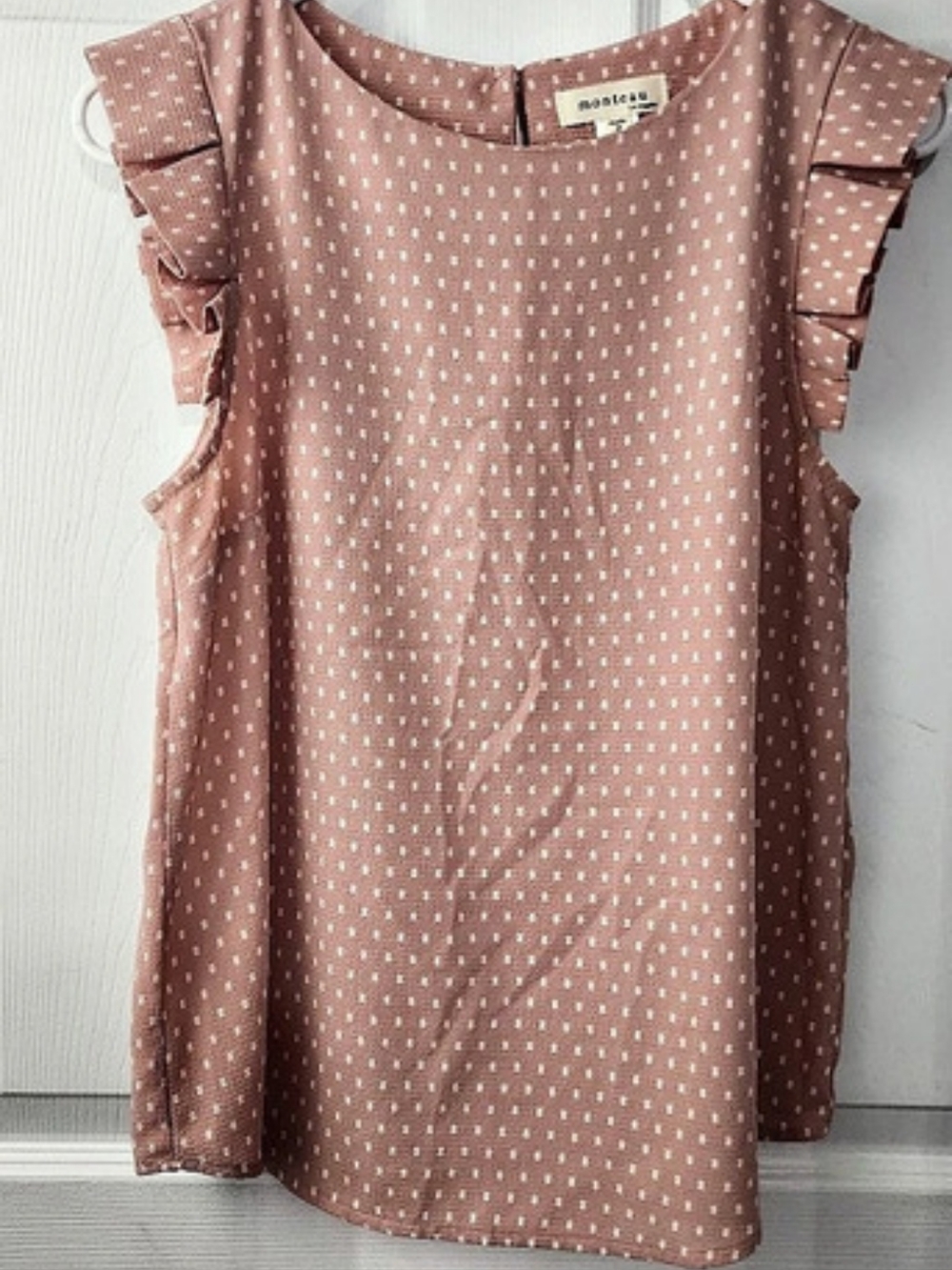 Monteau Polka Dot Ruffle Sleeve Blouse in Pink Size Small Like New